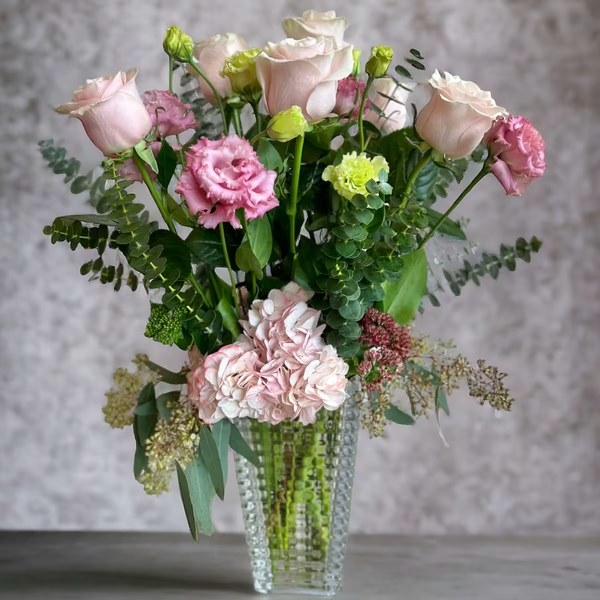 Half Dozen Pink Roses floral arrangement, a delicate bouquet perfect for expressing love, admiration, or appreciation, available for same-day delivery in Los Angeles for birthdays, anniversaries, and special occasions