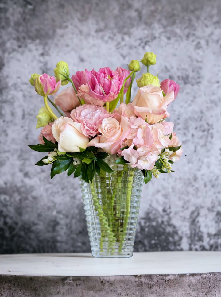 Pink Sparkle floral arrangement, featuring vibrant pink blooms with a touch of elegance, perfect for celebrations, birthdays, or romantic occasions, available for same-day delivery in Los Angeles.